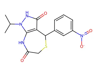 4-(3-nitrophenyl)-1-propan-2-yl-4,8-dihydro-2H-pyrazolo[3,4-e][1,4]thiazepine-3,7-dione structure