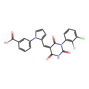 3-(2-{(E)-[1-(2,3-dichlorophenyl)-2,4,6-trioxotetrahydropyrimidin-5(2H)-ylidene]methyl}-1H-pyrrol-1-yl)benzoic acid structure