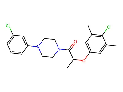 2-(4-chloro-3,5-dimethylphenoxy)-1-[4-(3-chlorophenyl)piperazin-1-yl]propan-1-one structure
