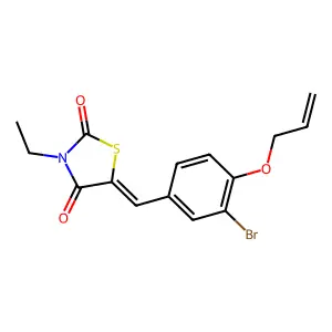 (5E)-5-[(3-bromo-4-prop-2-enoxyphenyl)methylidene]-3-ethyl-1,3-thiazolidine-2,4-dione structure