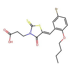 (E)-3-(5-(5-bromo-2-butoxybenzylidene)-4-oxo-2-thioxothiazolidin-3-yl)propanoic acid structure