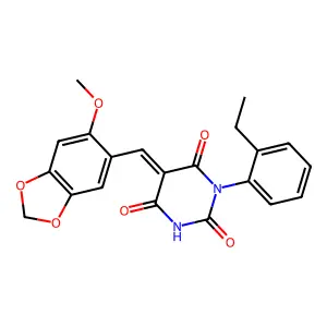 (5Z)-1-(2-ethylphenyl)-5-[(6-methoxy-1,3-benzodioxol-5-yl)methylidene]-1,3-diazinane-2,4,6-trione structure