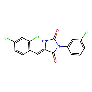 (5E)-3-(3-chlorophenyl)-5-(2,4-dichlorobenzylidene)imidazolidine-2,4-dione structure
