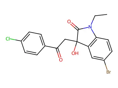5-Bromo-3-[2-(4-chlorophenyl)-2-oxoethyl]-1-ethyl-3-hydroxyindol-2-one structure