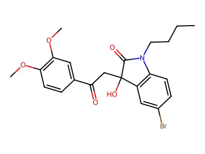5-bromo-1-butyl-3-[2-(3,4-dimethoxyphenyl)-2-oxoethyl]-3-hydroxy-1,3-dihydro-2H-indol-2-one structure