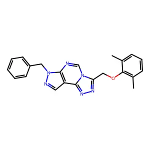 7-benzyl-3-((2,6-dimethylphenoxy)methyl)-7H-pyrazolo[4,3-e][1,2,4]triazolo[4,3-c]pyrimidine structure