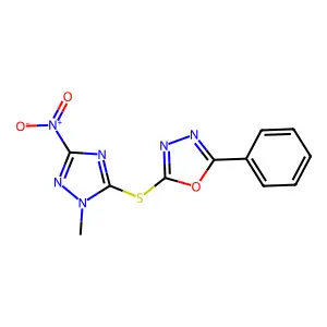 2-[(2-Methyl-5-nitro-1,2,4-triazol-3-yl)sulfanyl]-5-phenyl-1,3,4-oxadiazole structure