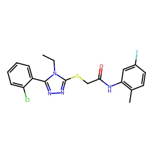2-[[5-(2-chlorophenyl)-4-ethyl-1,2,4-triazol-3-yl]sulfanyl]-N-(5-fluoro-2-methylphenyl)acetamide structure