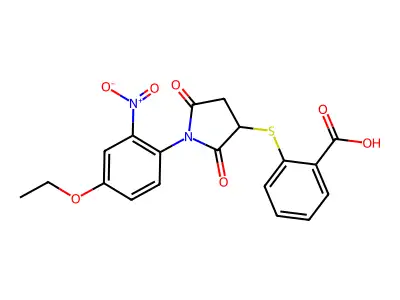 2-{[1-(4-Ethoxy-2-nitrophenyl)-2,5-dioxopyrrolidin-3-yl]sulfanyl}benzoic acid structure