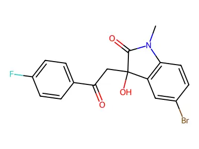 5-bromo-3-[2-(4-fluorophenyl)-2-oxoethyl]-3-hydroxy-1-methyl-1,3-dihydro-2H-indol-2-one structure