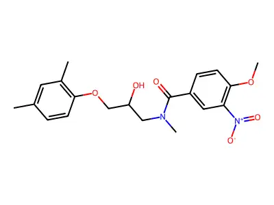 N-[3-(2,4-dimethylphenoxy)-2-hydroxypropyl]-4-methoxy-N-methyl-3-nitrobenzamide structure