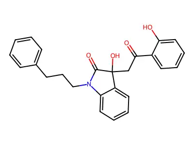 3-hydroxy-3-[2-(2-hydroxyphenyl)-2-oxoethyl]-1-(3-phenylpropyl)-1,3-dihydro-2H-indol-2-one structure