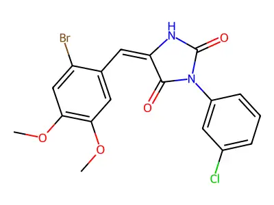 (5E)-5-(2-bromo-4,5-dimethoxybenzylidene)-3-(3-chlorophenyl)imidazolidine-2,4-dione structure