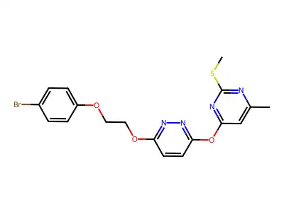 4-[6-[2-(4-bromophenoxy)ethoxy]pyridazin-3-yl]oxy-6-methyl-2-methylsulfanylpyrimidine structure