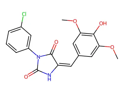 (5E)-3-(3-chlorophenyl)-5-[(4-hydroxy-3,5-dimethoxyphenyl)methylidene]imidazolidine-2,4-dione structure