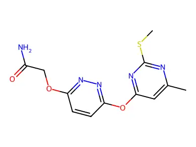 2-[6-(6-Methyl-2-methylsulfanylpyrimidin-4-yl)oxypyridazin-3-yl]oxyacetamide structure