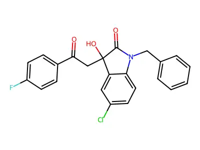 1-benzyl-5-chloro-3-[2-(4-fluorophenyl)-2-oxoethyl]-3-hydroxy-1,3-dihydro-2H-indol-2-one structure
