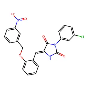 (5E)-3-(3-chlorophenyl)-5-{2-[(3-nitrobenzyl)oxy]benzylidene}imidazolidine-2,4-dione structure