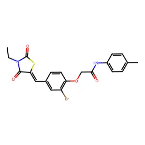 2-[2-bromo-4-[(E)-(3-ethyl-2,4-dioxo-1,3-thiazolidin-5-ylidene)methyl]phenoxy]-N-(4-methylphenyl)acetamide structure
