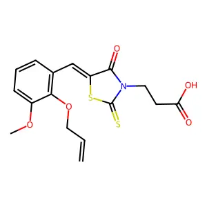 3-{(5E)-5-[3-methoxy-2-(prop-2-en-1-yloxy)benzylidene]-4-oxo-2-thioxo-1,3-thiazolidin-3-yl}propanoic acid structure