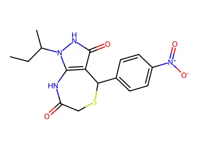 1-butan-2-yl-4-(4-nitrophenyl)-4,8-dihydro-2H-pyrazolo[3,4-e][1,4]thiazepine-3,7-dione structure