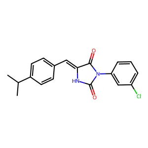 (5E)-3-(3-chlorophenyl)-5-[(4-propan-2-ylphenyl)methylidene]imidazolidine-2,4-dione structure