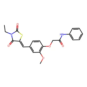 2-[4-[(E)-(3-ethyl-2,4-dioxo-1,3-thiazolidin-5-ylidene)methyl]-2-methoxyphenoxy]-N-phenylacetamide structure