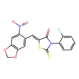3-(2-Fluorophenyl)-5-[(6-nitro-1,3-benzodioxol-5-yl)methylene]-2-thioxo-4-thiazolidinone structure