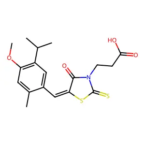 3-{(5E)-5-[4-methoxy-2-methyl-5-(propan-2-yl)benzylidene]-4-oxo-2-thioxo-1,3-thiazolidin-3-yl}propanoic acid structure