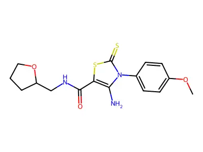 4-amino-3-(4-methoxyphenyl)-N-(tetrahydro-2-furanylmethyl)-2-thioxo-2,3-dihydro-1,3-thiazole-5-carboxamide structure