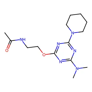N-[2-[[4-(dimethylamino)-6-piperidin-1-yl-1,3,5-triazin-2-yl]oxy]ethyl]acetamide structure