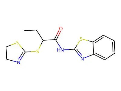 N-(1,3-benzothiazol-2-yl)-2-(4,5-dihydro-1,3-thiazol-2-ylsulfanyl)butanamide structure