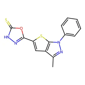 5-(3-methyl-1-phenyl-1H-thieno[2,3-c]pyrazol-5-yl)-1,3,4-oxadiazole-2(3H)-thione structure