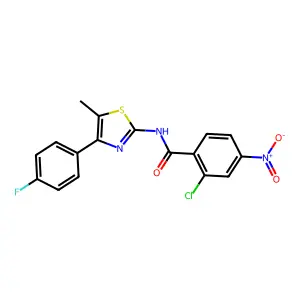 2-chloro-N-[4-(4-fluorophenyl)-5-methyl-1,3-thiazol-2-yl]-4-nitrobenzamide structure
