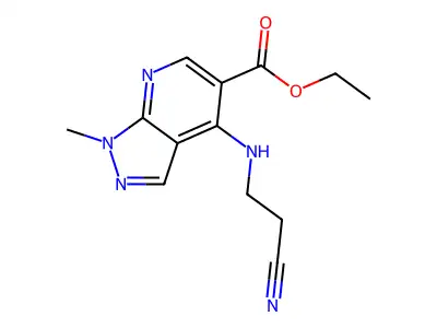 ethyl 4-[(2-cyanoethyl)amino]-1-methyl-1H-pyrazolo[3,4-b]pyridine-5-carboxylate structure