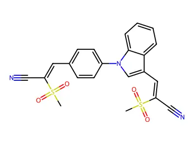 (Z)-2-(methylsulfonyl)-3-(4-{3-[(Z)-2-(methylsulfonyl)-3-nitrilo-1-propenyl]-1H-indol-1-yl}phenyl)-2-propenenitrile structure
