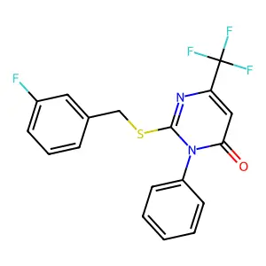 2-[(3-fluorobenzyl)sulfanyl]-3-phenyl-6-(trifluoromethyl)-4(3H)-pyrimidinone structure