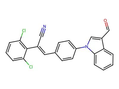 2-(2,6-Dichlorophenyl)-3-[4-(3-formylindol-1-yl)phenyl]prop-2-enenitrile structure