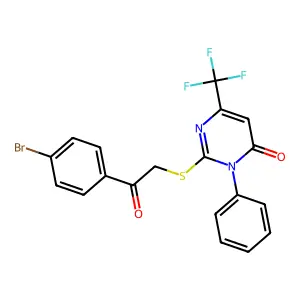 2-{[2-(4-bromophenyl)-2-oxoethyl]sulfanyl}-3-phenyl-6-(trifluoromethyl)-4(3H)-pyrimidinone structure