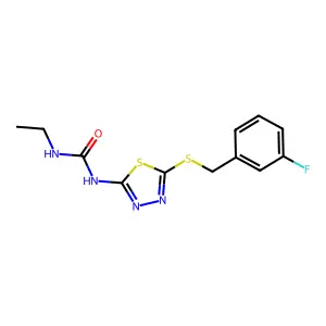 N-ethyl-N'-{5-[(3-fluorobenzyl)sulfanyl]-1,3,4-thiadiazol-2-yl}urea structure