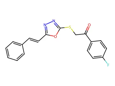 1-(4-fluorophenyl)-2-({5-[(E)-2-phenylethenyl]-1,3,4-oxadiazol-2-yl}sulfanyl)-1-ethanone structure