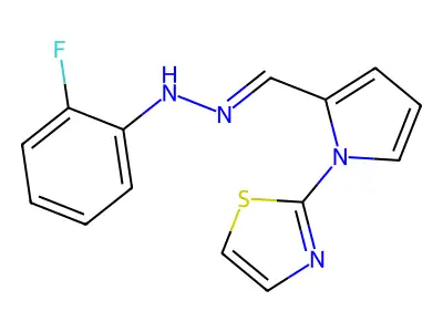 2-(2-{[2-(2-fluorophenyl)hydrazin-1-ylidene]methyl}-1H-pyrrol-1-yl)-1,3-thiazole structure