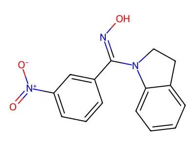 N-[2,3-dihydroindol-1-yl-(3-nitrophenyl)methylidene]hydroxylamine structure