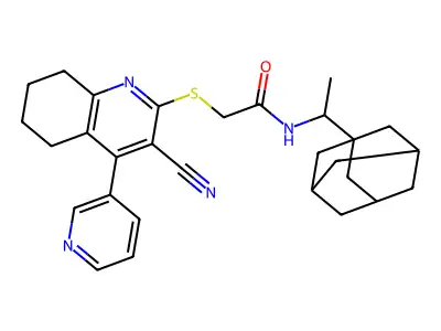 2-{[3-Cyano-4-(pyridin-3-yl)-5,6,7,8-tetrahydroquinolin-2-yl]sulfanyl}-N-[1-(tricyclo[3.3.1.1~3,7~]decan-1-yl)ethyl]acetamide structure