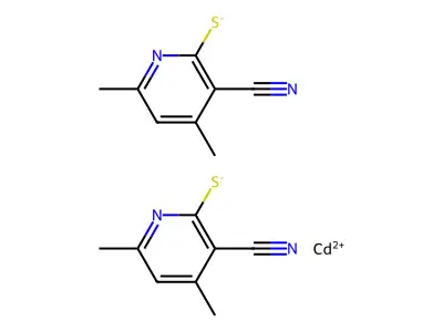 Cadmium(2+);bis(3-cyano-4,6-dimethylpyridine-2-thiolate) structure