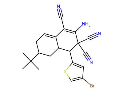 2-amino-4-(4-bromothiophen-2-yl)-6-tert-butyl-4a,5,6,7-tetrahydro-4H-naphthalene-1,3,3-tricarbonitrile structure