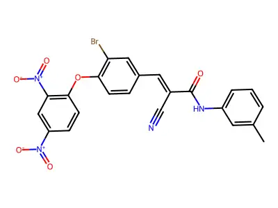 3-[3-bromo-4-(2,4-dinitrophenoxy)phenyl]-2-cyano-N-(3-methylphenyl)prop-2-enamide structure