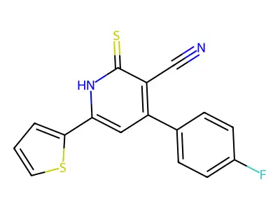 4-(4-fluorophenyl)-2-sulfanylidene-6-thiophen-2-yl-1H-pyridine-3-carbonitrile structure