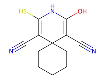 2-Hydroxy-4-sulfanyl-3-azaspiro[5.5]undeca-1,4-diene-1,5-dicarbonitrile structure