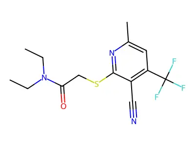 2-{[3-cyano-6-methyl-4-(trifluoromethyl)pyridin-2-yl]thio}-N,N-diethylacetamide structure
